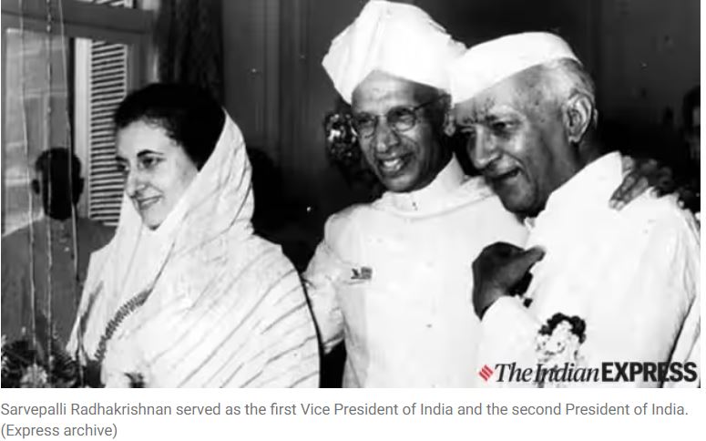 Dr Servepalli Radhakrishnan first vice president and second president of india with India Gandhi and Jawaharlal Nehru. Sept 5 is celebrated as the Teachers day  on his birth anniversary.
