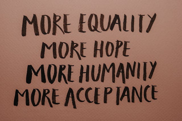 A poster - More Equality
More Hope
More Humanity
More Acceptance
We need to be inclusive to bring change in the society.