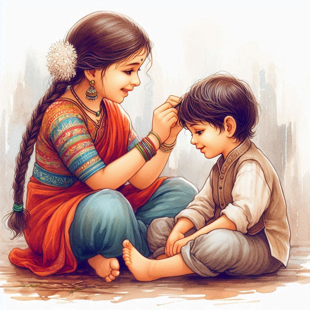 पैंतालीस साल, indian sister taking care of her little brother. An Emotional Hindi Short Story पैंतालीस साल by Gaurav Sinha. 